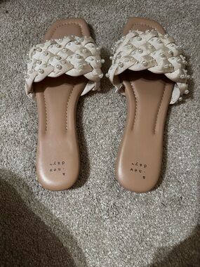 a new day Cream Braided Pearl-Accent Slide Sandals